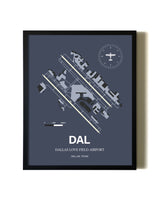Blue and Cream Framed Dallas Love Field Airport layout wall art poster