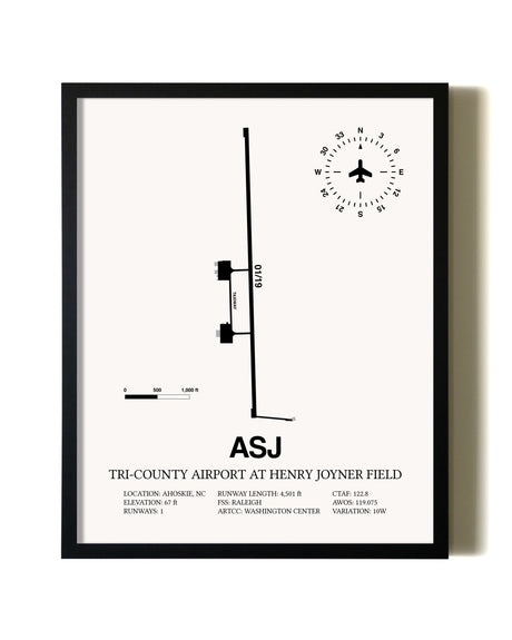 Framed Tri-County Airport At Henry Joyner Field wall art poster in black frame
