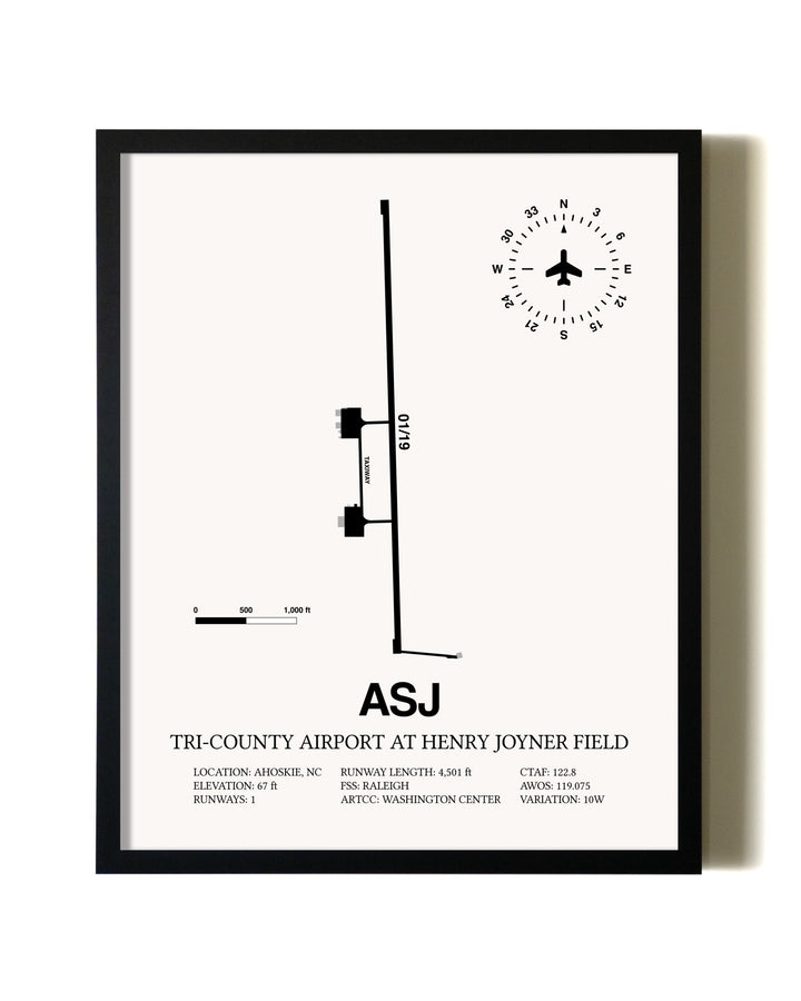 Framed Tri-County Airport At Henry Joyner Field wall art poster in black frame