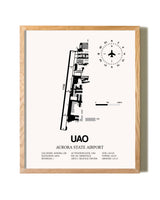 Aurora State Airport framed print in natural wood frame