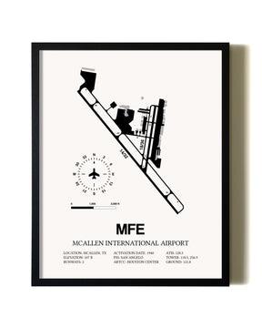 Framed McAllen International Airport wall art poster in black frame