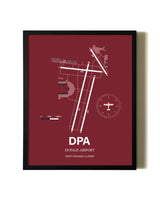 Red Framed DuPage Airport wall art poster in black frame