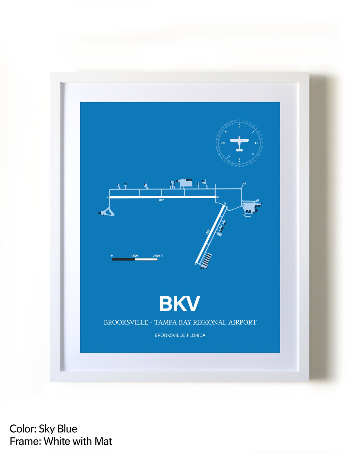 Brooksville-Tampa Bay Regional Airport framed wall art in white frame with mat