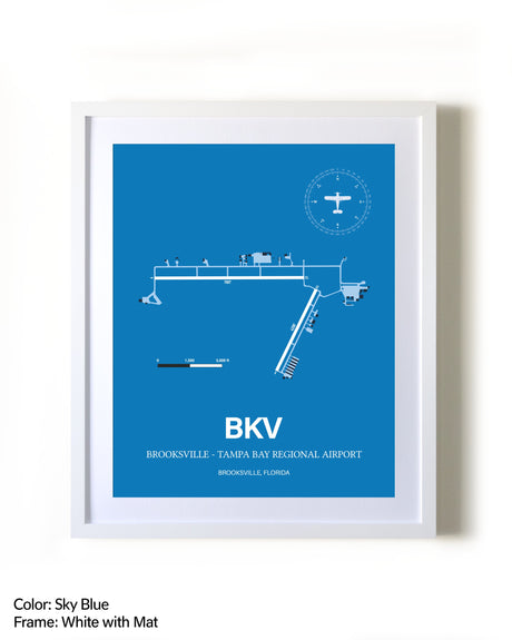 Brooksville-Tampa Bay Regional Airport framed wall art in white frame with mat