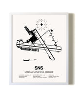 Salinas Municipal Airport airport map poster in oak frame