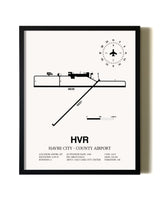 Framed Havre City-County Airport wall art poster in black frame