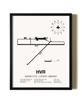 Framed Havre City-County Airport wall art poster in black frame