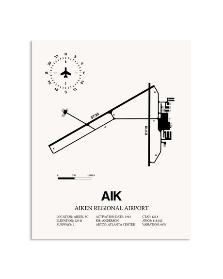 Gray Aiken Regional Airport framed poster displayed in an airplane hangar
