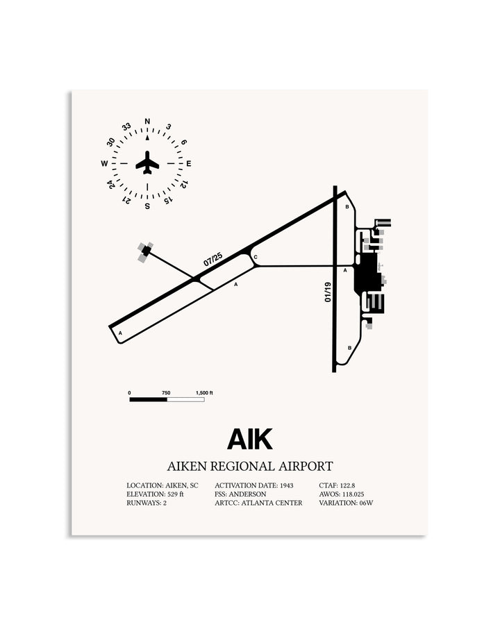 Gray Aiken Regional Airport framed poster displayed in an airplane hangar