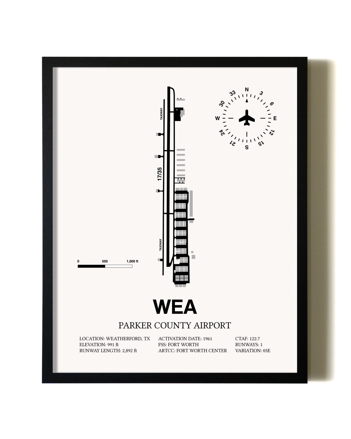 Framed Parker County Airport wall art poster in black frame