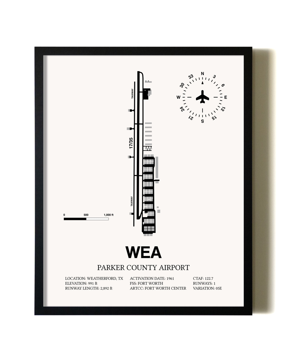 Framed Parker County Airport wall art poster in black frame