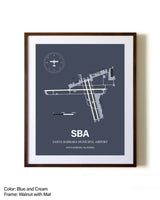 Santa Barbara Municipal Airport aviation print in walnut frame with mat