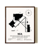 New River Marine Corps Air Station (McCutcheon Field) Airport aviation print in walnut frame