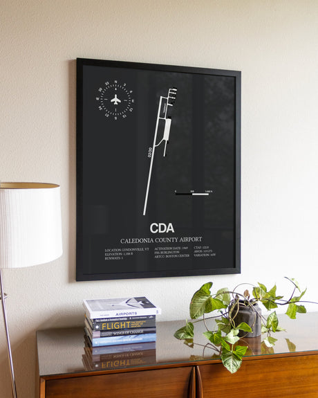 Gray Framed Caledonia County Airport wall art poster in black frame