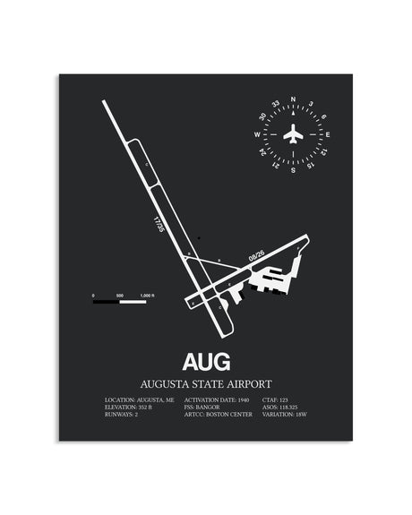 Gray Framed Augusta State Airport layout wall art poster