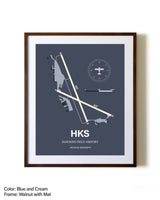 Hawkins Field Airport aviation print in walnut frame with mat
