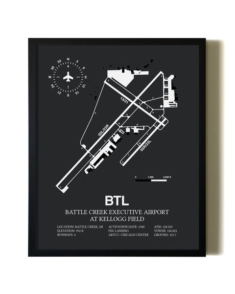 Unframed Battle Creek Executive Airport At Kellogg Field map print poster