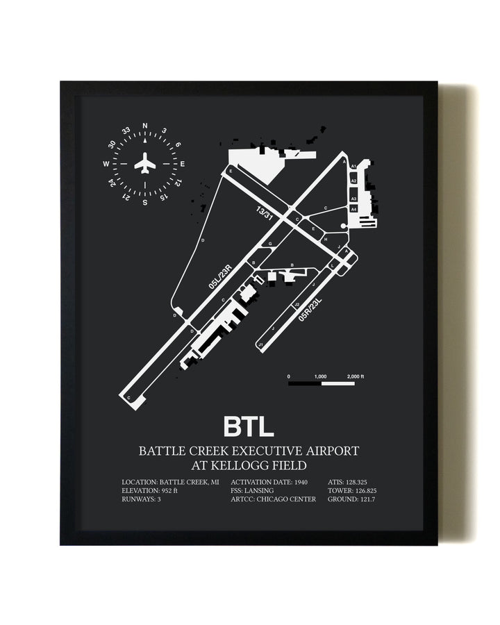 Unframed Battle Creek Executive Airport At Kellogg Field map print poster