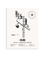 Gray Houma-Terrebonne Airport framed poster displayed in an airplane hangar
