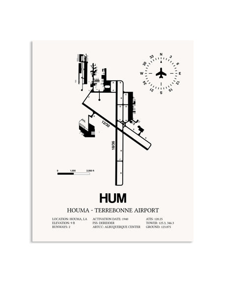Gray Houma-Terrebonne Airport framed poster displayed in an airplane hangar