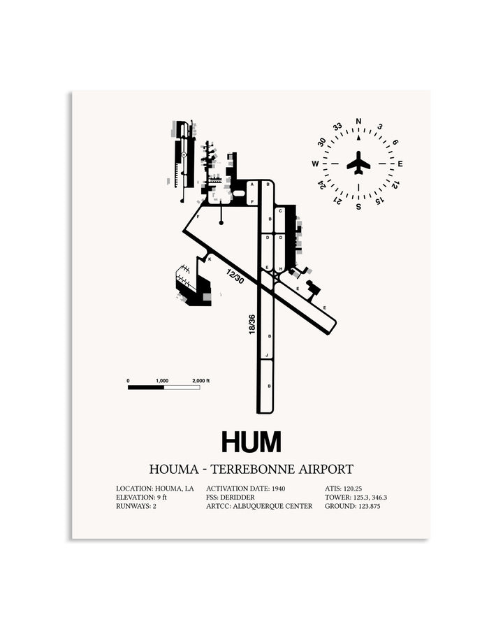 Gray Houma-Terrebonne Airport framed poster displayed in an airplane hangar