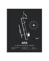 Gray Framed Acadiana Regional Airport layout wall art poster