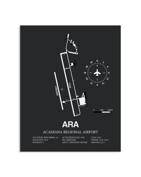 Gray Framed Acadiana Regional Airport layout wall art poster