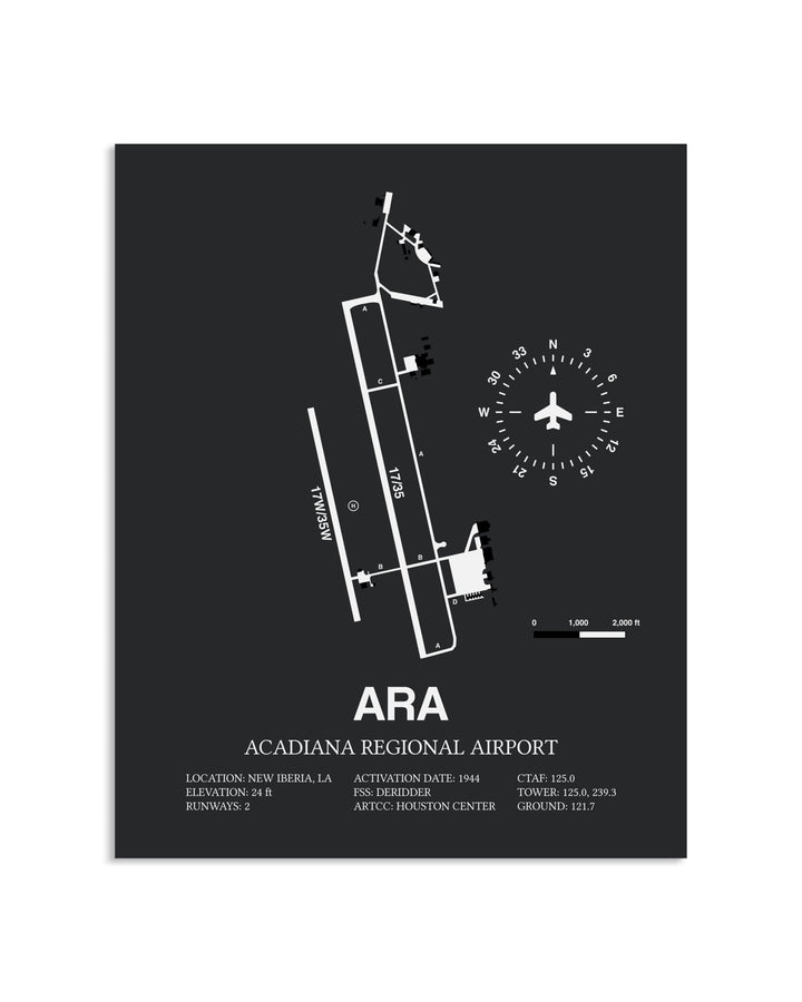 Gray Framed Acadiana Regional Airport layout wall art poster