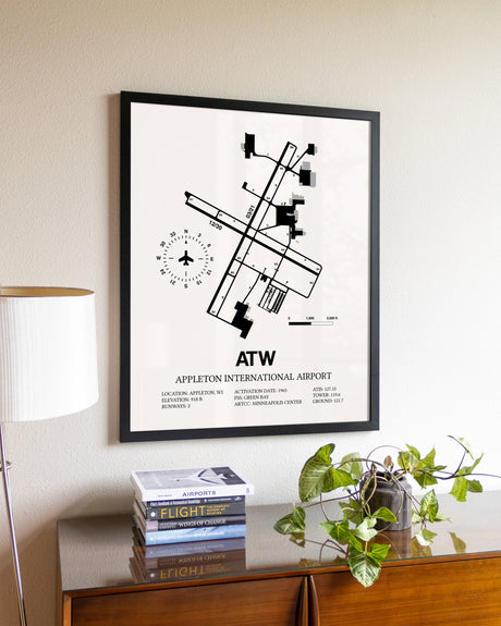 Appleton International Airport aviation wall décor in black wood frame
