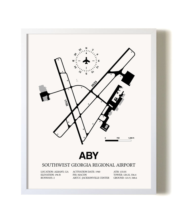 Southwest Georgia Regional Airport airport map poster in oak frame
