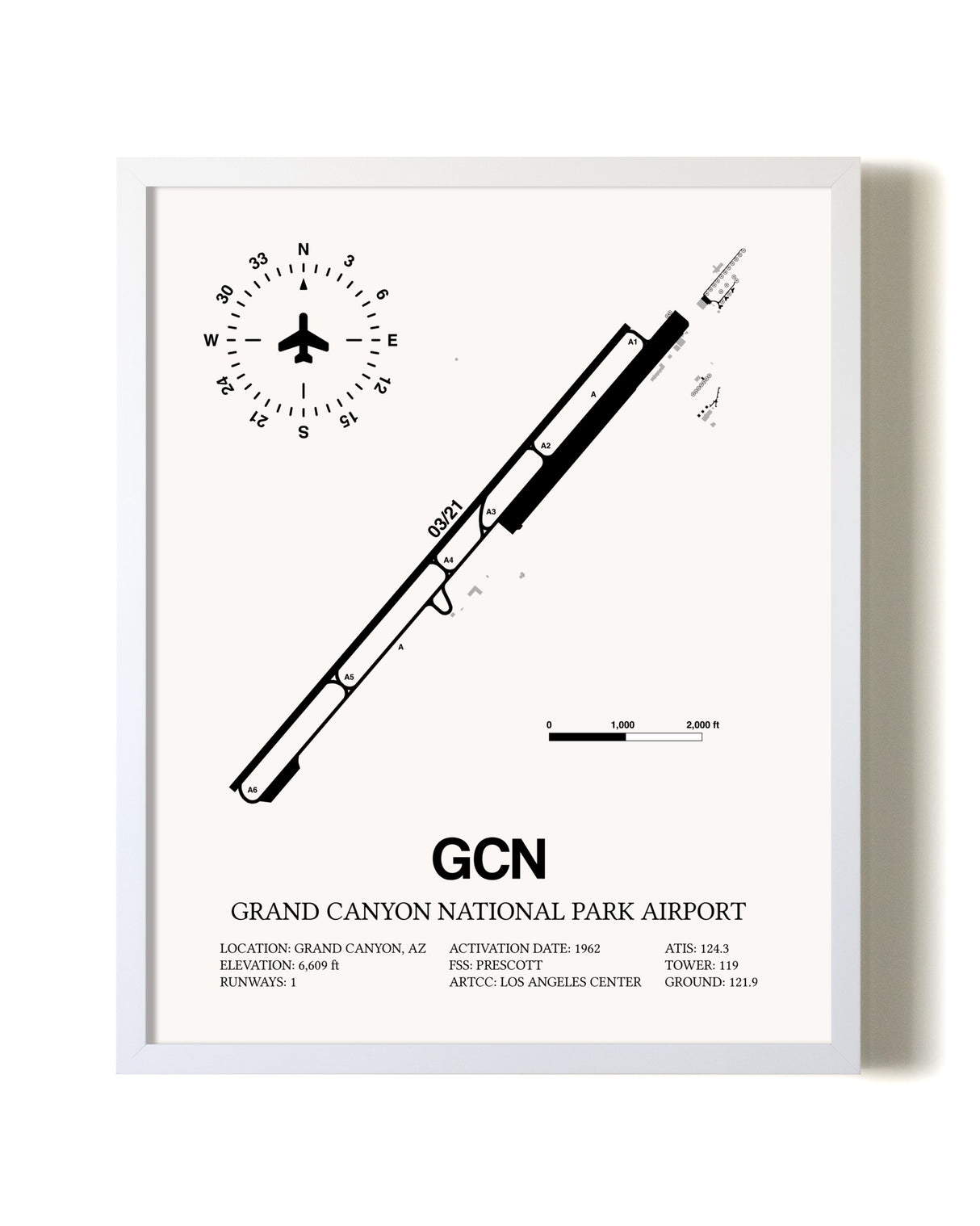 Grand Canyon National Park Airport airport map poster in oak frame