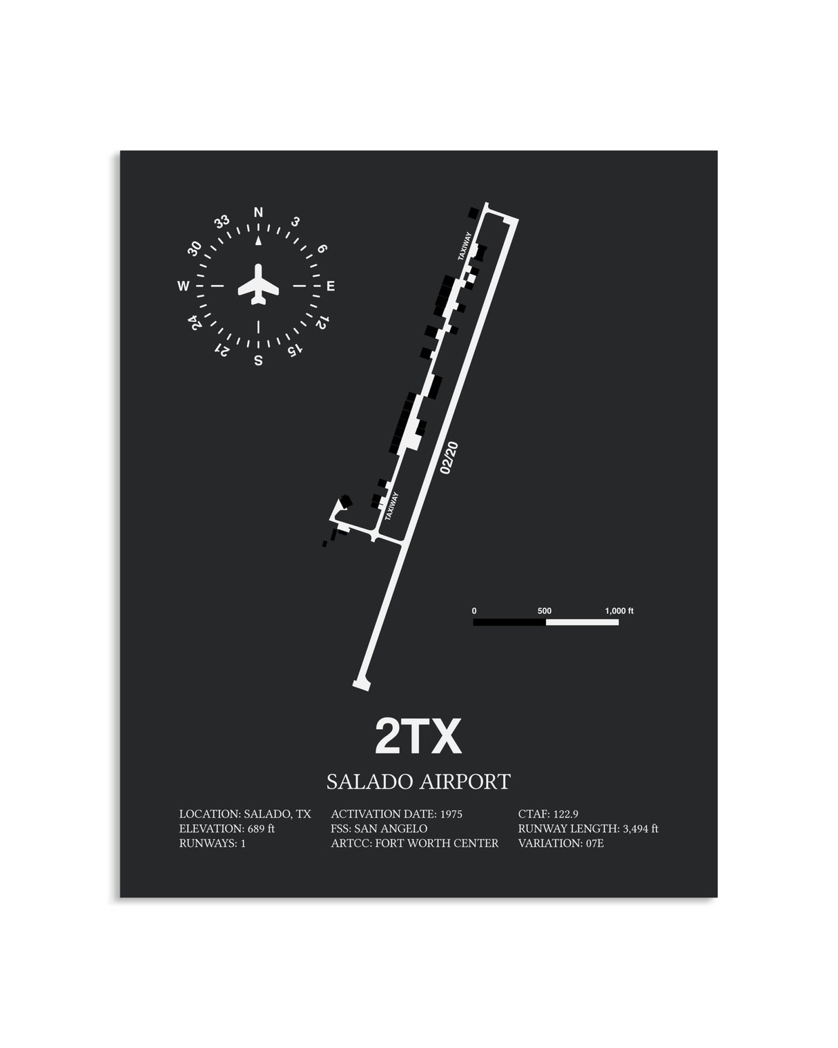 Gray Framed Salado Airport layout wall art poster