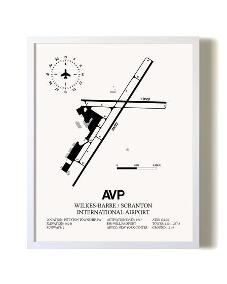 Wilkes-Barre / Scranton International Airport airport map poster in oak frame