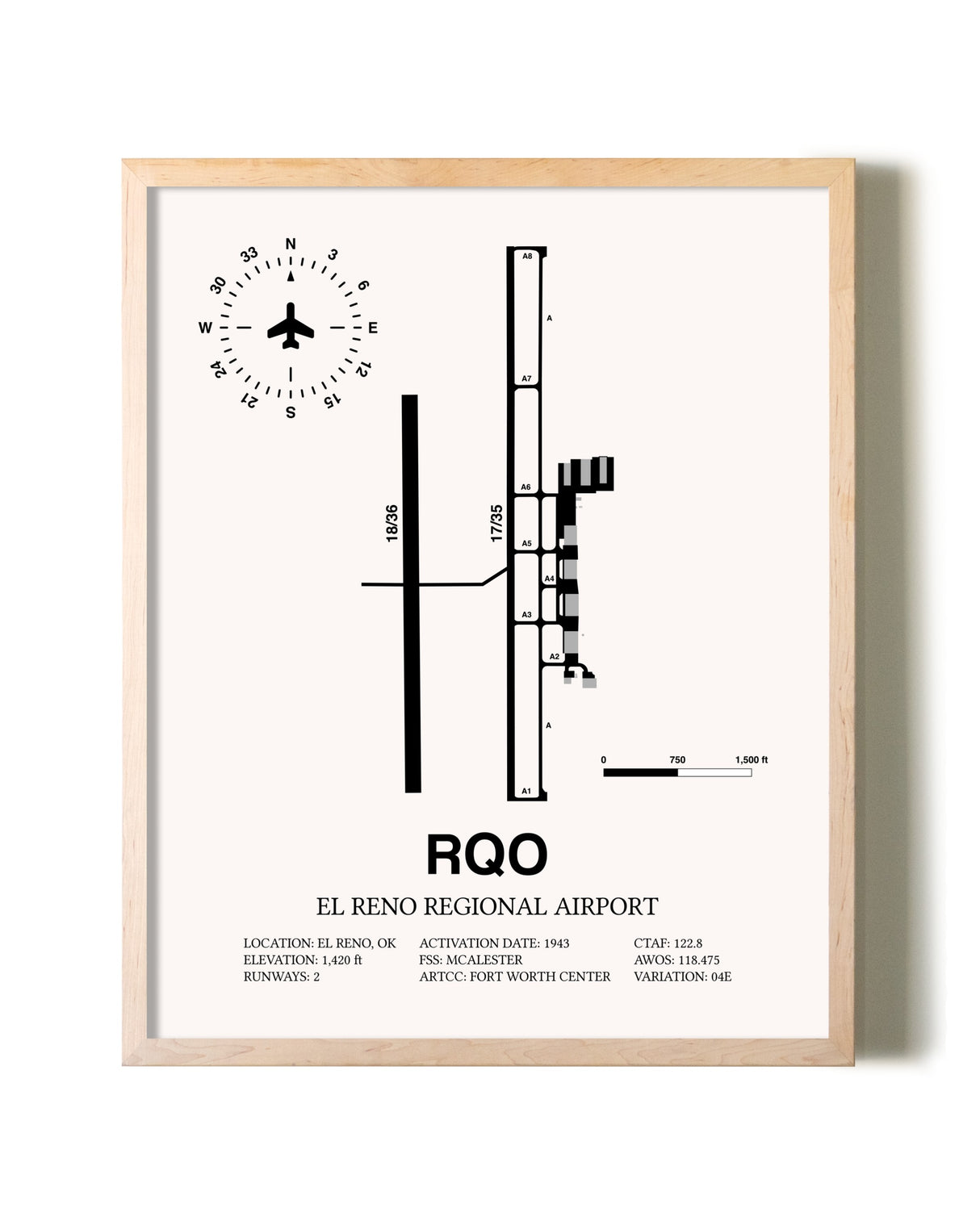 El Reno Regional Airport framed wall art in white frame