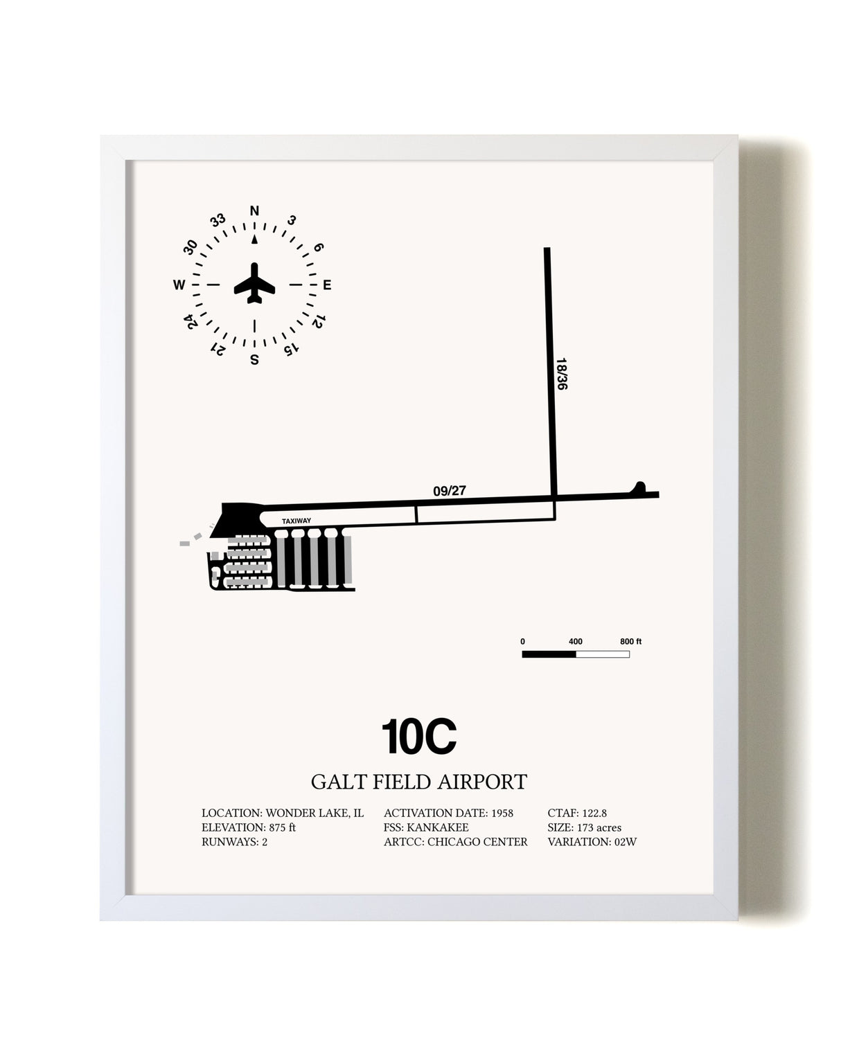 Galt Field Airport airport map poster in oak frame