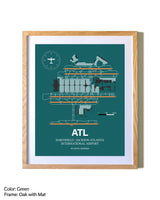 Hartsfield/Jackson Atlanta International Airport airport map poster in oak frame with mat