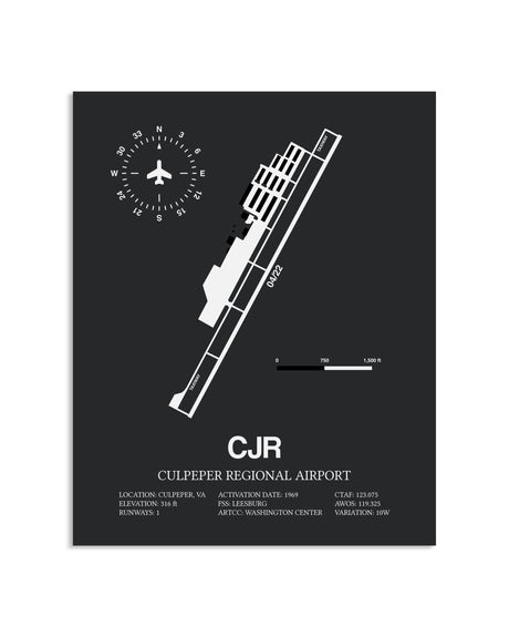 Gray Framed Culpeper Regional Airport layout wall art poster