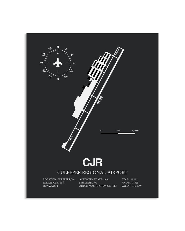 Gray Framed Culpeper Regional Airport layout wall art poster