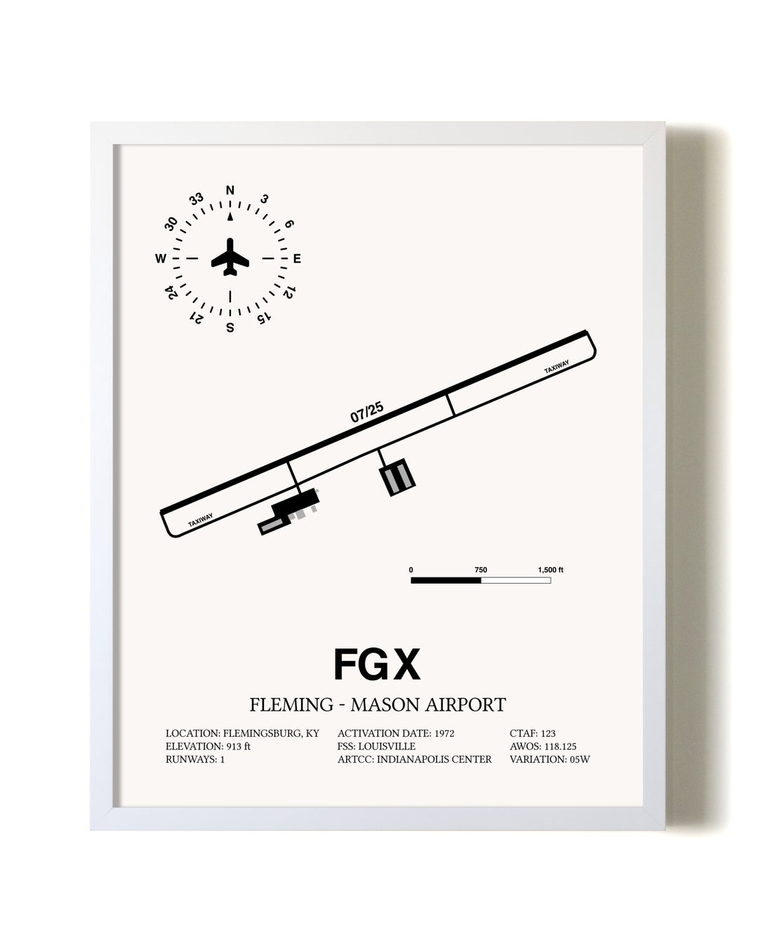 Fleming-Mason Airport airport map poster in oak frame