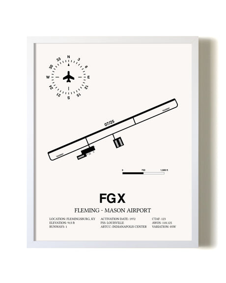 Fleming-Mason Airport airport map poster in oak frame