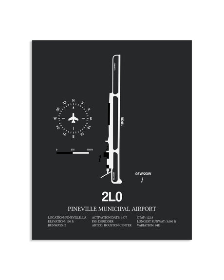 Gray Framed Pineville Municipal Airport layout wall art poster