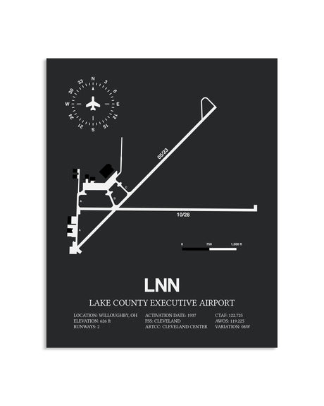 Gray Framed Lake County Executive Airport layout wall art poster