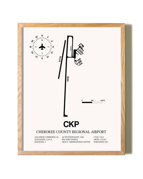 Cherokee County Regional Airport framed print in natural wood frame