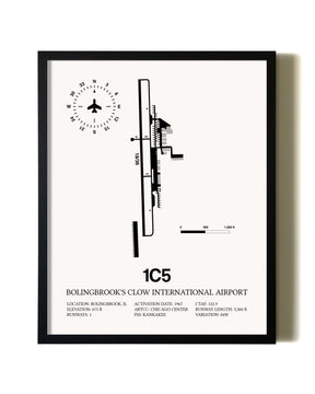 Framed Bolingbrook's Clow International Airport wall art poster in black frame