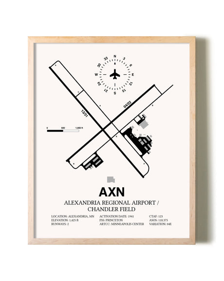 Alexandria Regional Airport / Chandler Field framed wall art in white frame