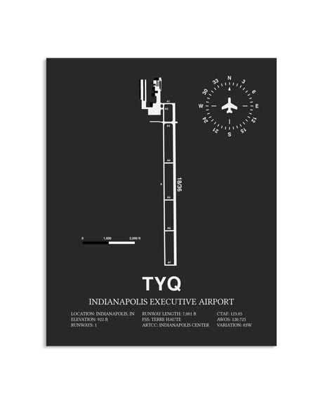 Gray Framed Indianapolis Executive Airport layout wall art poster