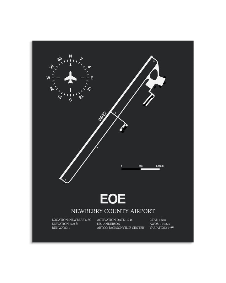 Gray Framed Newberry County Airport layout wall art poster