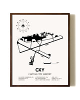 Capital City Airport aviation print in walnut frame