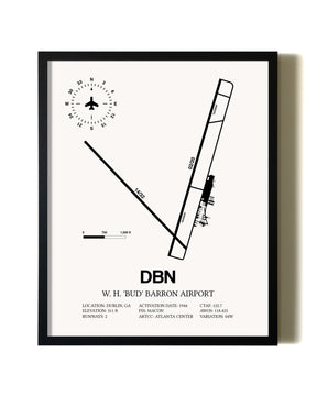 Framed W H 'Bud' Barron Airport wall art poster in black frame