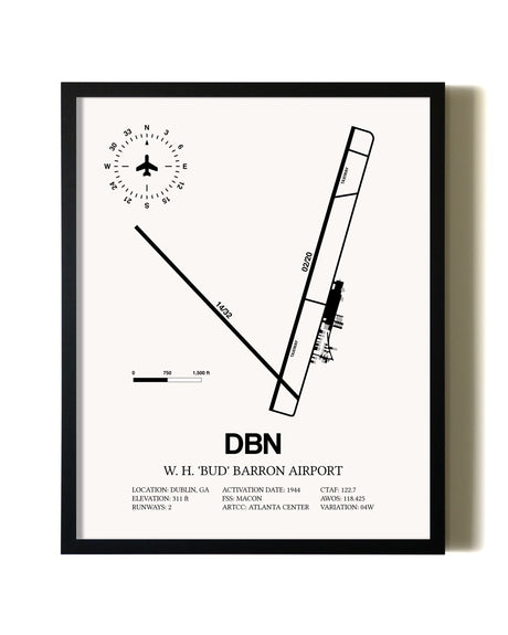 Framed W H 'Bud' Barron Airport wall art poster in black frame